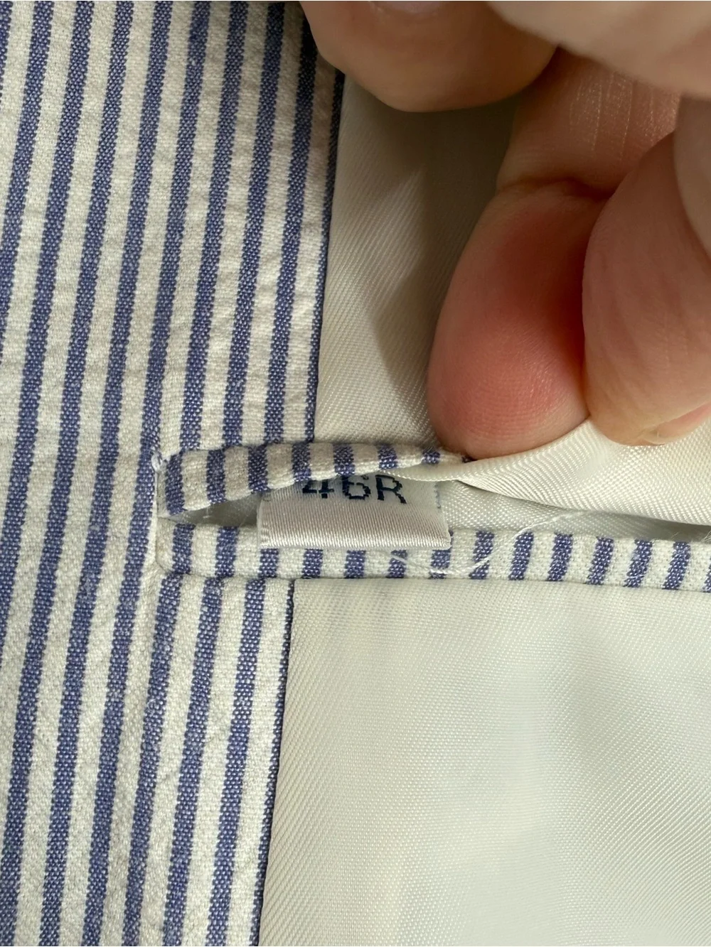 Adolfo Summer Sport Coat Blazer Mens Seersucker Blue Stripe Size 46R Lined